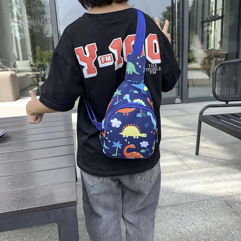 Kids Unisex Casual Cute Cartoon Dinosaur Print Oxford Chest Bag for Toddlers