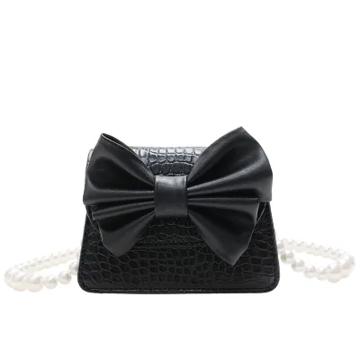 Kids Girls Fashion Casual Bow Pearl Chain Crossbody Bag