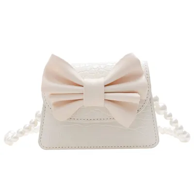 Kids Girls Fashion Casual Bow Pearl Chain Crossbody Bag