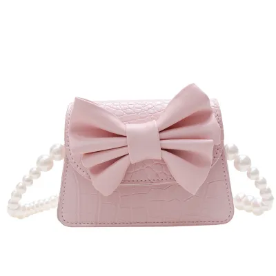 Kids Girls Fashion Casual Bow Pearl Chain Crossbody Bag