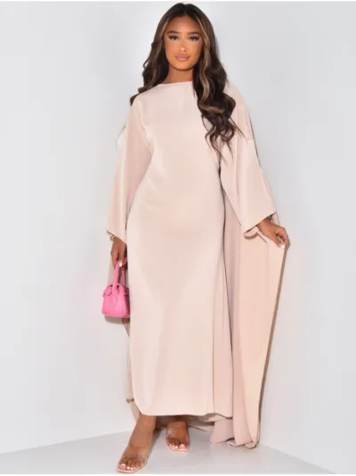 Women Loose Casual Long Sleeve Maxi Dress Solid Color Horn Sleeve Round Neck