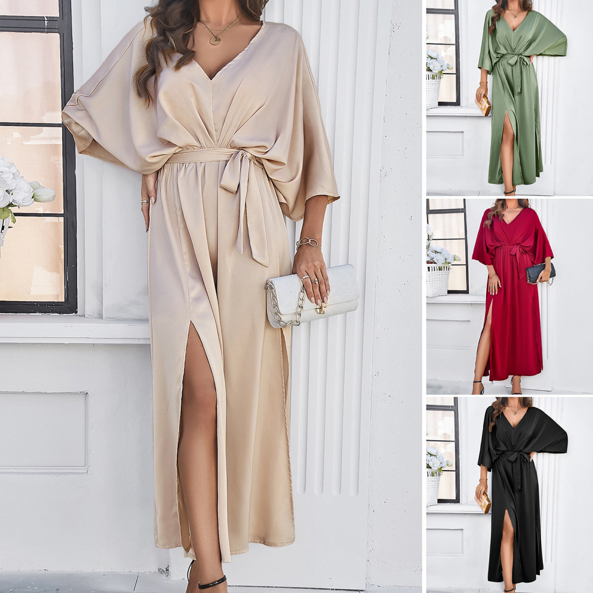 Wholesale Summer Women Fashion Elegant Solid Color V-Neck Wholesale Summer Women Fashion Elegant Solid Color V-Neck