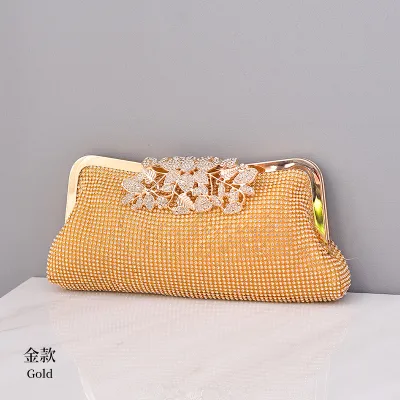 Women Fashion Floral Rhinestone Chain Evening Bag Soft