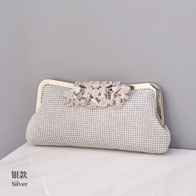 Women Fashion Floral Rhinestone Chain Evening Bag Soft