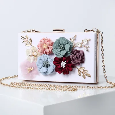 Women's Creative 3D Floral Square Acrylic Chain Evening Bag