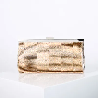 Women Fashion Square Rhinestone Chain Evening Bag with Crystal Embellishment