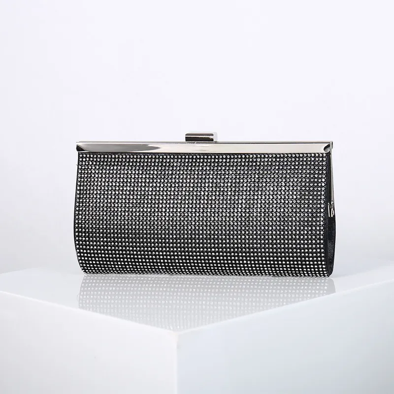 Women Fashion Square Rhinestone Chain Evening Bag with Crystal Embellishment