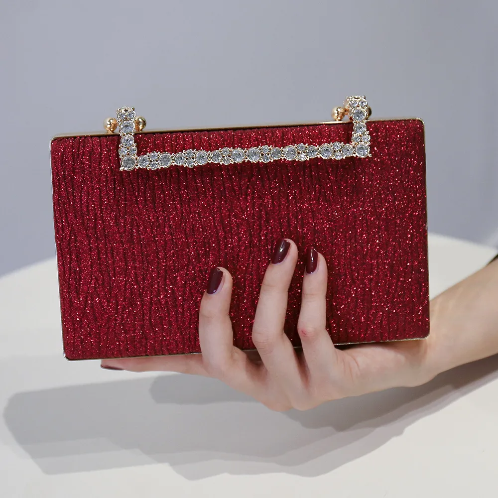 Women Fashion Rhinestone Square Evening Bag with Latch Closure
