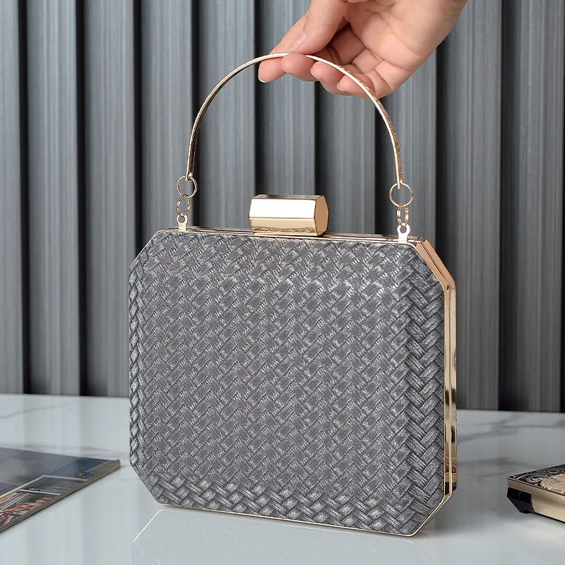 Women Fashionable Simple Lock Polygonal Chain Evening Bag