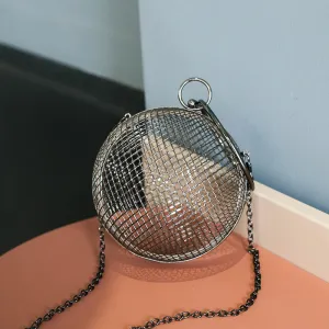 Women Fashion Creative Metal Ball Shape Chain Dinner Clutch Evening Bag
