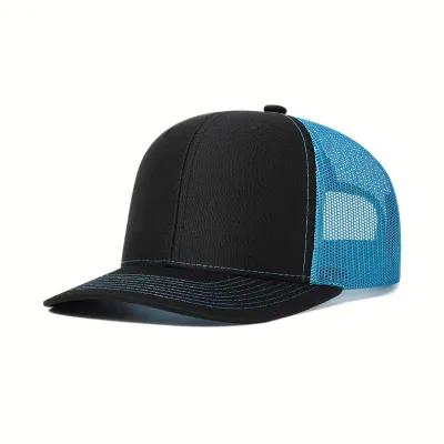 Micro-Bend Color Block Duck Tongue Net Cap Custom Trucker Cap