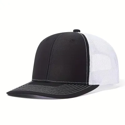 Micro-Bend Color Block Duck Tongue Net Cap Custom Trucker Cap