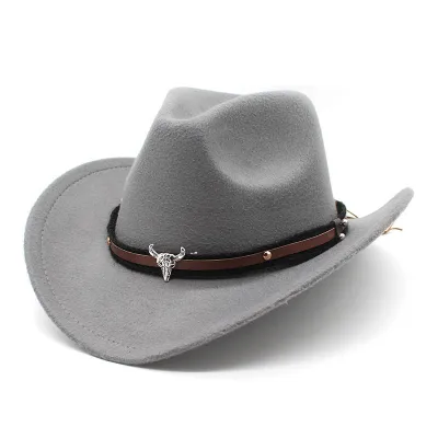 Men Fashionable Simple Metal Bullhead Label Western Cowboy Hat