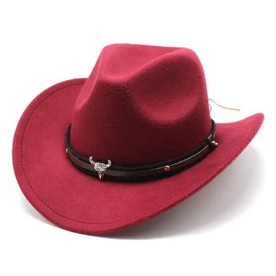 Men Fashionable Simple Metal Bullhead Label Western Cowboy Hat