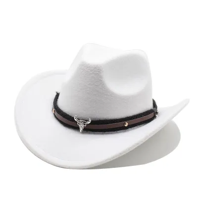 Men Fashionable Simple Metal Bullhead Label Western Cowboy Hat