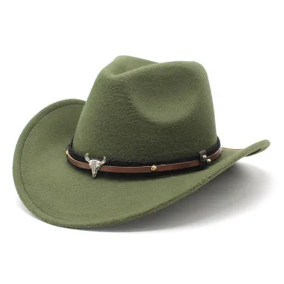 Men Fashionable Simple Metal Bullhead Label Western Cowboy Hat