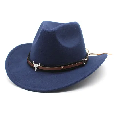 Men Fashionable Simple Metal Bullhead Label Western Cowboy Hat