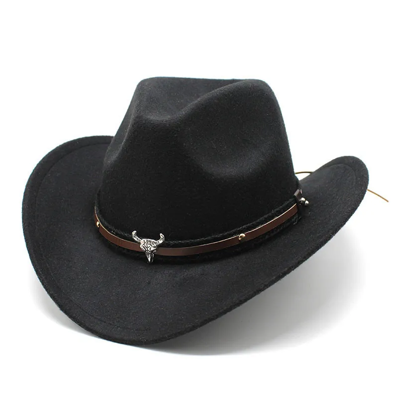 Men Fashionable Simple Metal Bullhead Label Western Cowboy Hat