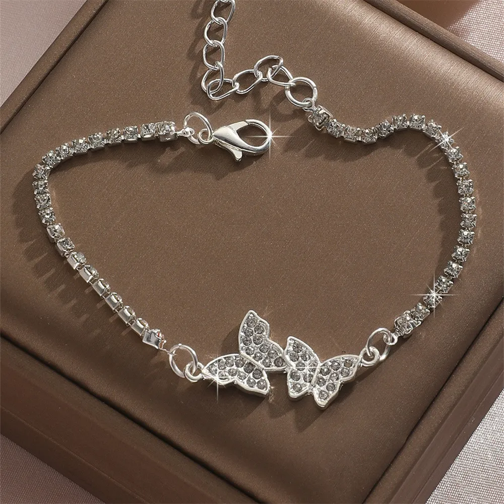 Women Fashion Creative Butterfly Rhinestone Anklet