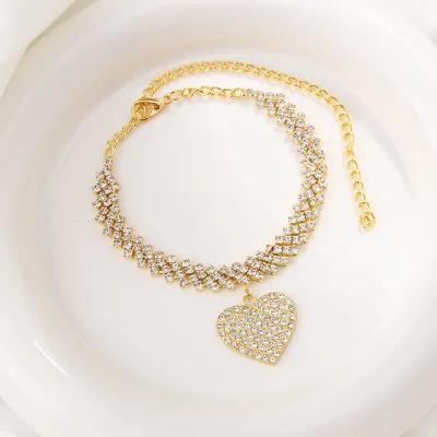 Women's Creative Diamond Heart Pendant Anklet