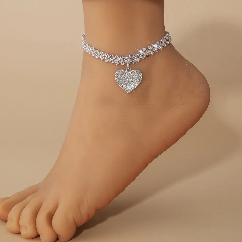 Women's Creative Diamond Heart Pendant Anklet