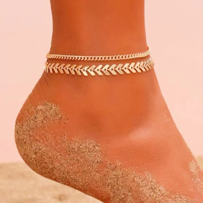 Women's Bohemian Double Fishbone Alloy Anklet