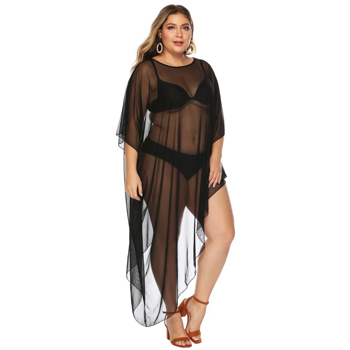 Casual Vacation Solid See-through Swimwears Cover Up Casual Vacation Solid See-through Swimwears Cover Up