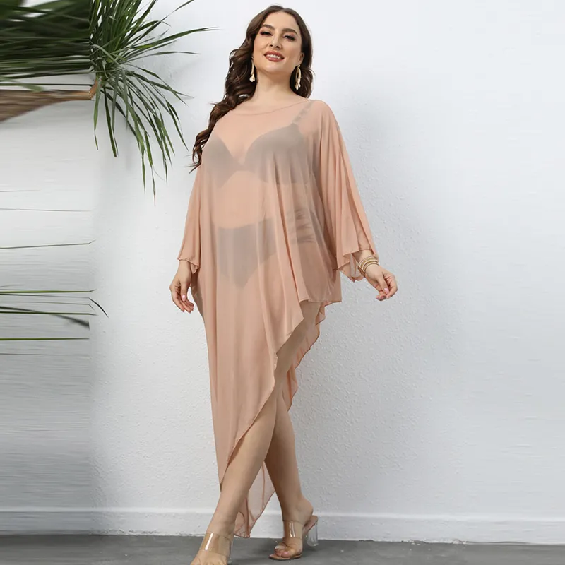 Summer Women Casual Plus Size Vacation Beach Gauze See-Through Bikini Swimsuit Cover-Ups