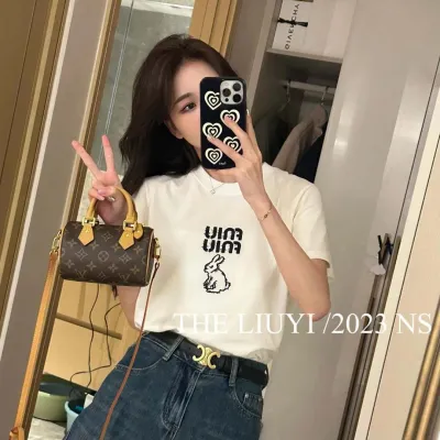 Women Casual Letter Slogan Butterfly Heart Print Round Neck Short-Sleeved T-Shirt Summer Pure Cotton Loose Fit