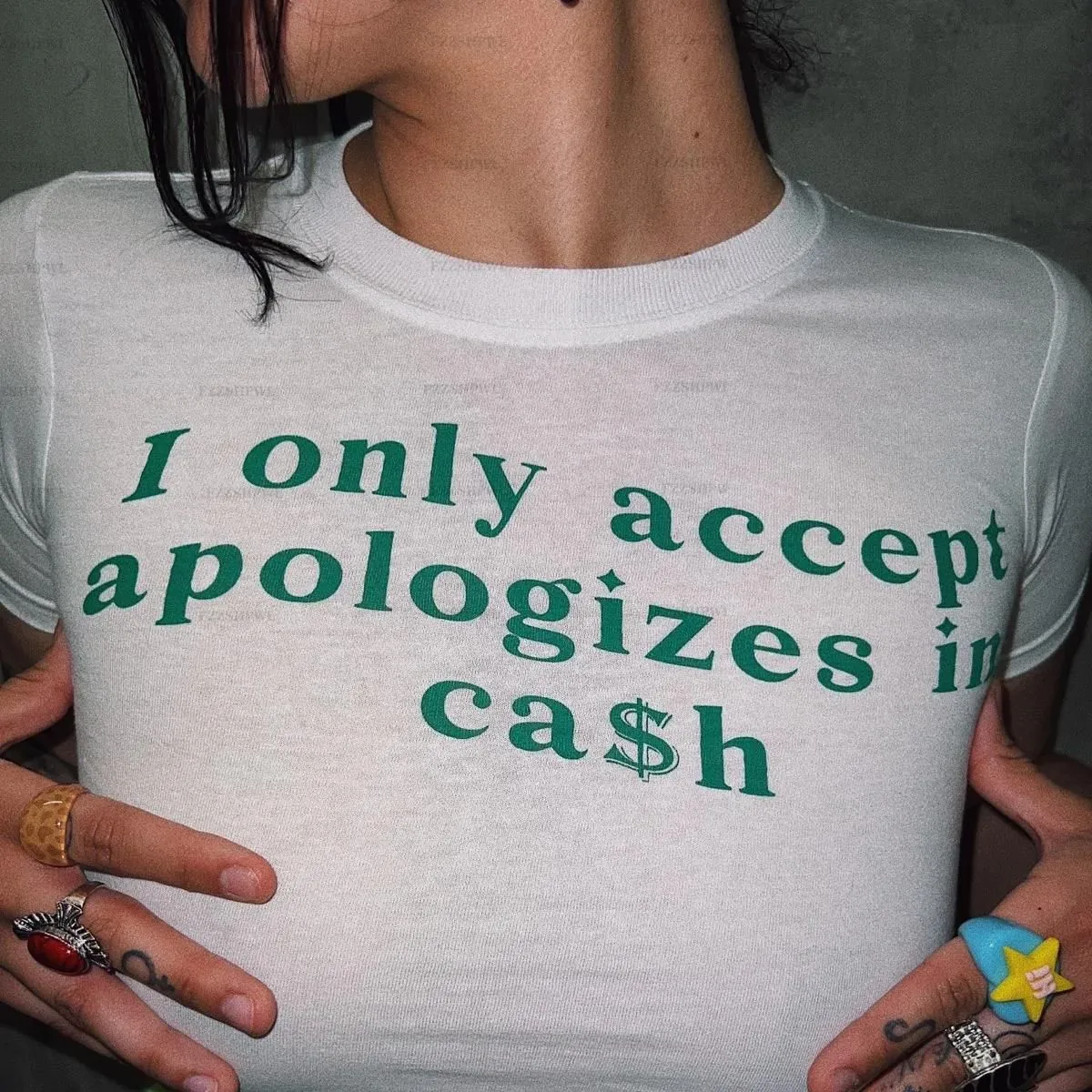 Women Casual Letter Slogan Print Round Neck Short-Sleeved Crop T-Shirt
