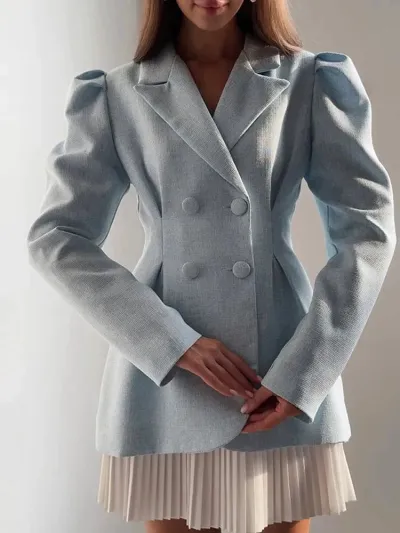 Women's Solid Color Long Sleeve Buckle Blazer Jacket - Japanese Korean Leisure Style