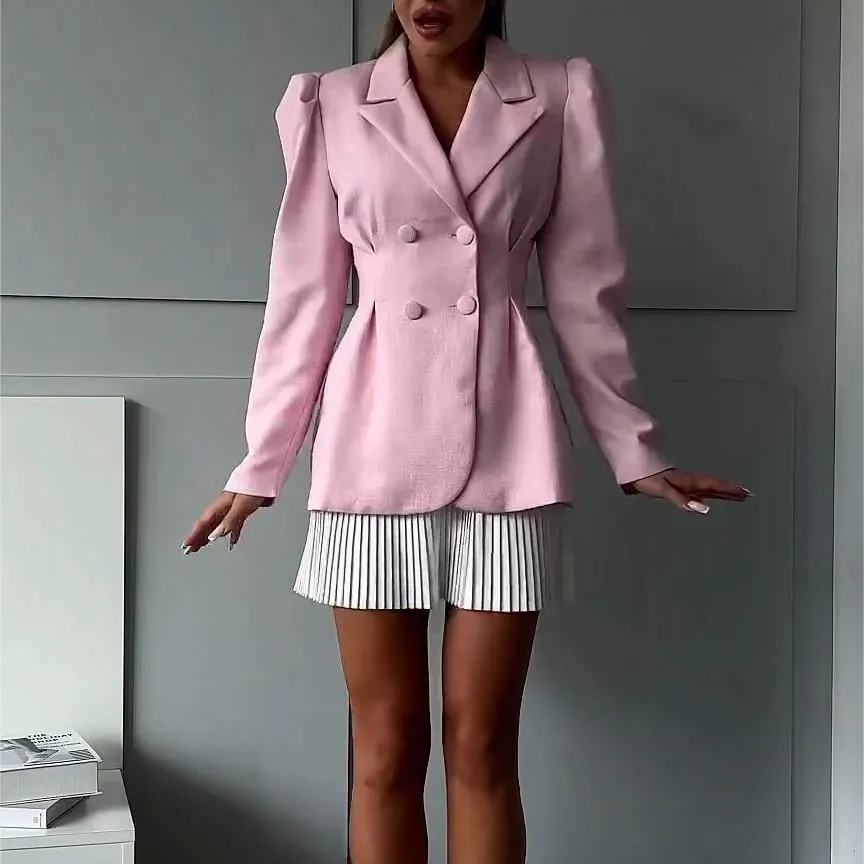 Women's Solid Color Long Sleeve Buckle Blazer Jacket - Japanese Korean Leisure Style