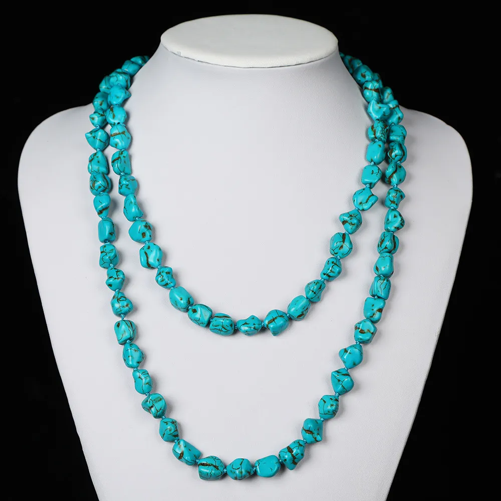 Women's Fashion Ethnic Turquoise Beaded Long Necklace Exotic Geometric
