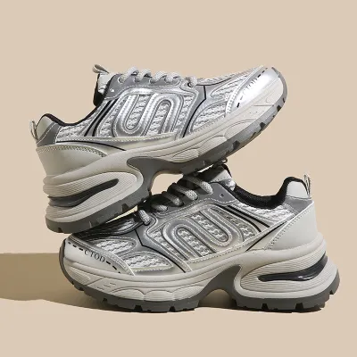 Women Fashion Casual Breathable Lace-Up Thick-Soled Mesh Sneaker