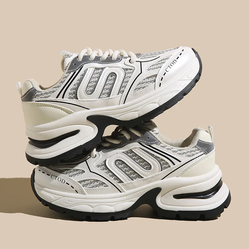 Women Fashion Casual Breathable Lace-Up Thick-Soled Mesh Sneaker