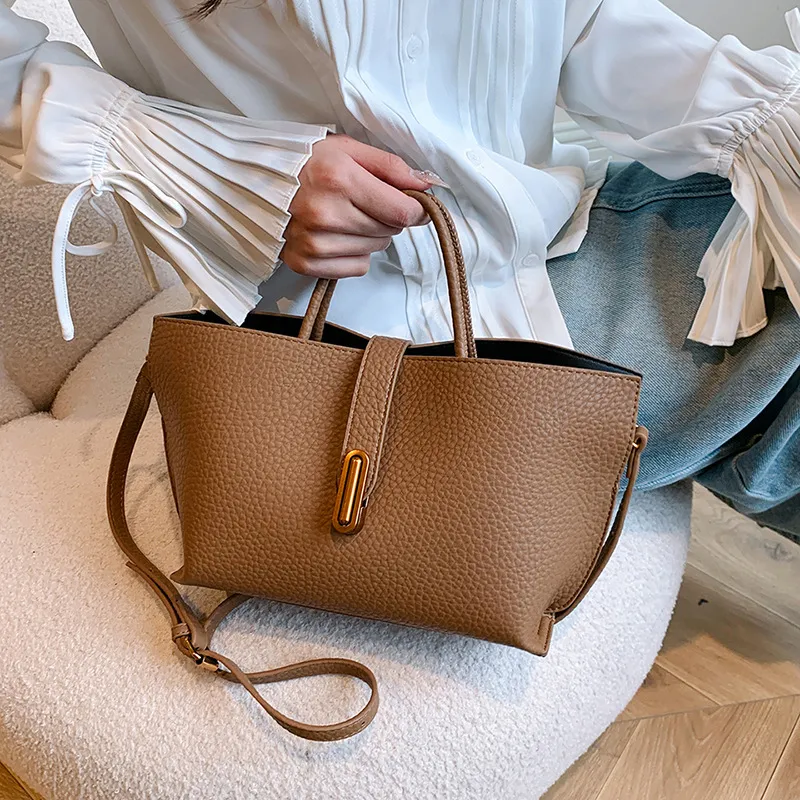 Women Fashion Casual Large Capacity PU Latch Tote Shoulder Bag
