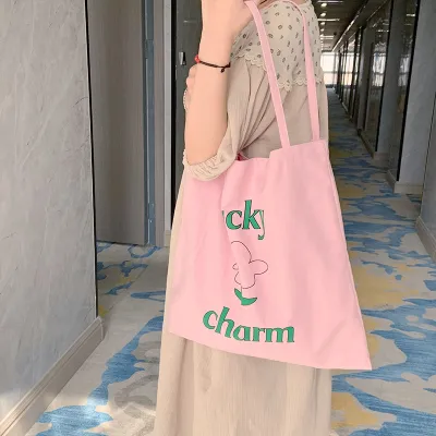 Women Simple Large Capacity Letter Floral Print Canvas Tote Bag