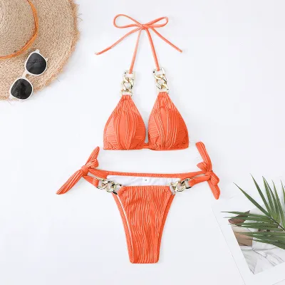 Summer Women Sexy Chain Halter Neck Bikini Swimsuit Set