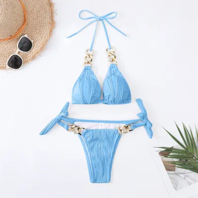 Summer Women Sexy Chain Halter Neck Bikini Swimsuit Set