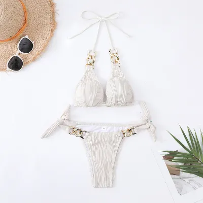 Summer Women Sexy Chain Halter Neck Bikini Swimsuit Set