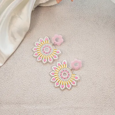 Women Retro Bohemian Colorful Round Polka Dot Floral Acrylic Earrings