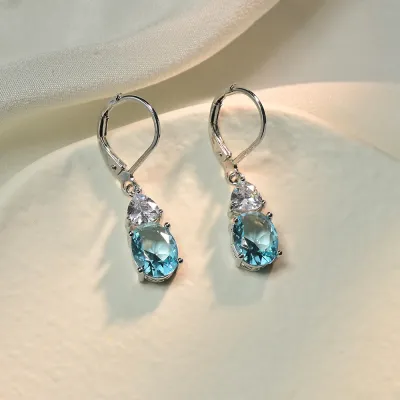 Women Fashion Blue Treasure Green Rhinestone Earrings Simple Fruit Artificial Crystal