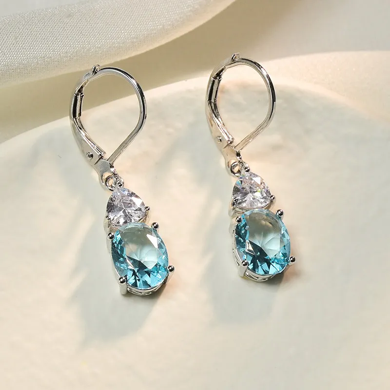 Women Fashion Blue Treasure Green Rhinestone Earrings Simple Fruit Artificial Crystal
