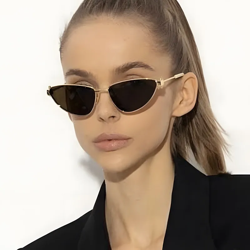 Women Fashion Triangle Cat Eye Metal Frame Sunglasses