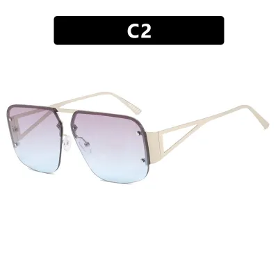 Women Fashion Rivet Polygon Half Frame Sunglasses