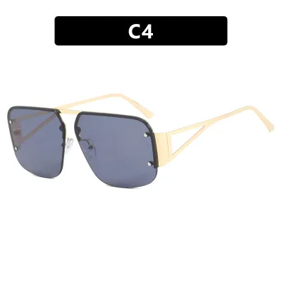 Women Fashion Rivet Polygon Half Frame Sunglasses
