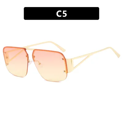 Women Fashion Rivet Polygon Half Frame Sunglasses