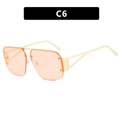 Women Fashion Rivet Polygon Half Frame Sunglasses