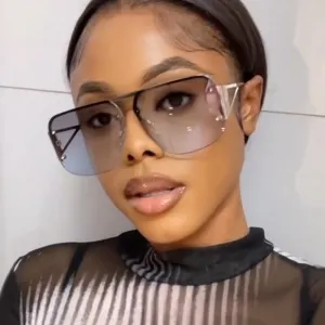 Women Fashion Rivet Polygon Half Frame Sunglasses
