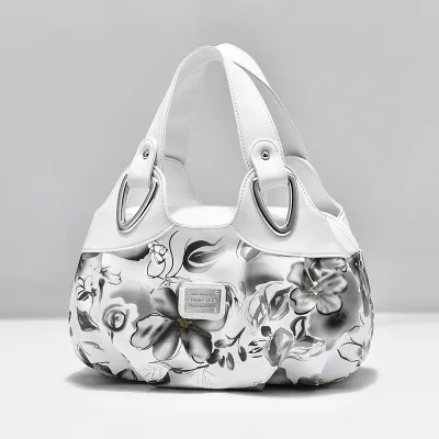 Summer Women Fashion Rose Print Large Capacity Handbag PU Zipper